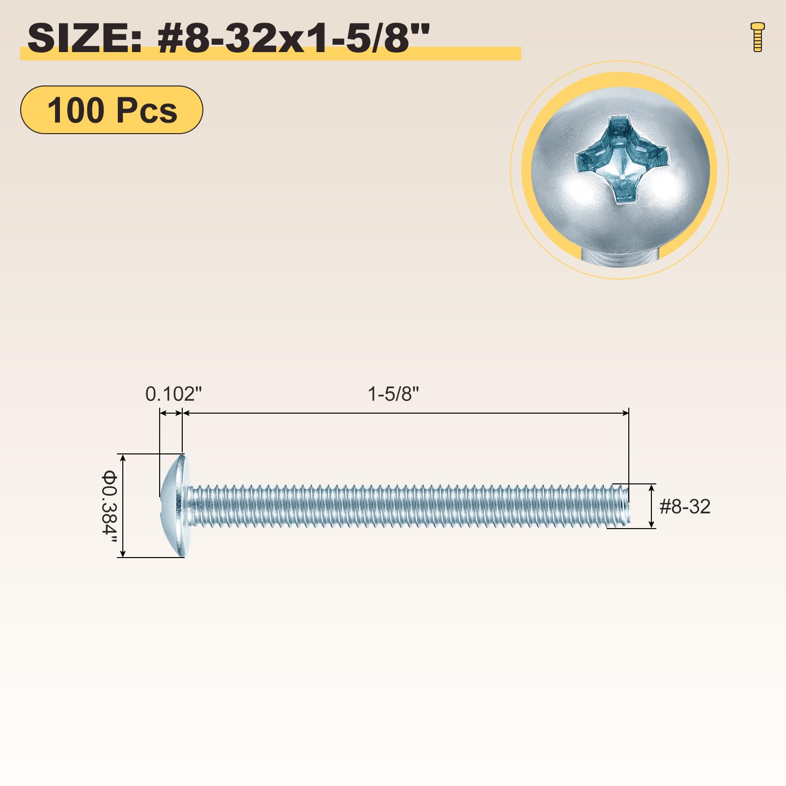 METALLIXITY Machine Screws Phillips Head(#8-32x1-5/8") 100Pcs, Steel Round Head Phillips Drive Furniture Bolts - Image 2