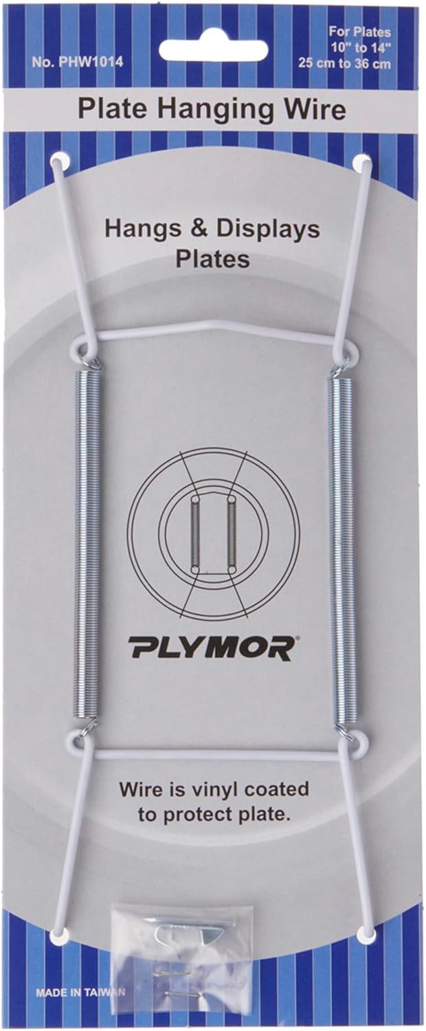 Plymor White Vinyl Finish Wall Mountable Plate Hanger, 8" H x 3" W x 0.5" D (For Plates 10" - 14"), Pack of 6