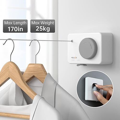Miniatura 9 de Mbillion Tendederos resistentes para interiores, línea de ropa de secado de ropa resistente, línea de ropa para colgar con cerradura para evitar que