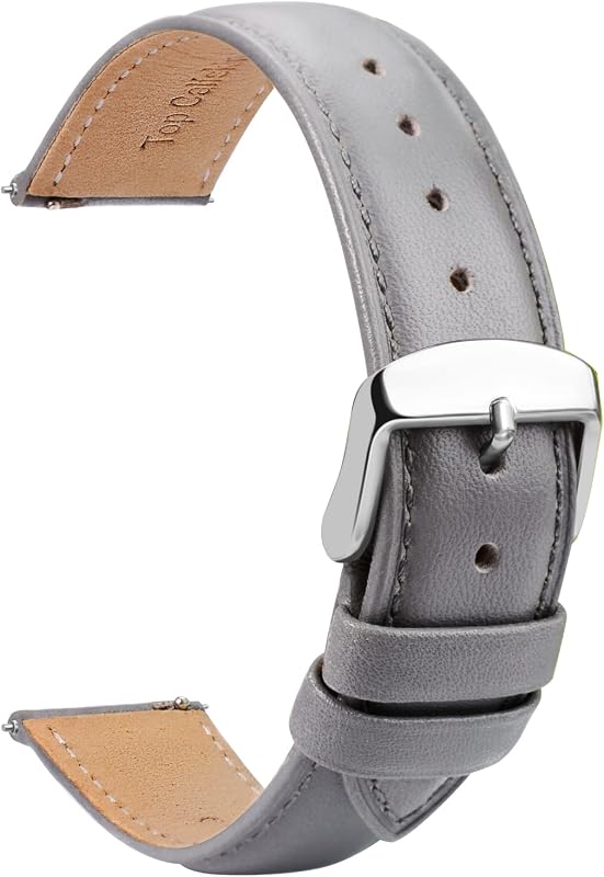 TStrap Leather Watch Band Men - Grey Quick Release Watch Strap for Women Replacement - Soft Smart Watch Bracelet with Clasp Buckle for ladies - 14mm 16mm 18mm 19mm 20mm 21mm 22mm 23mm 24mm