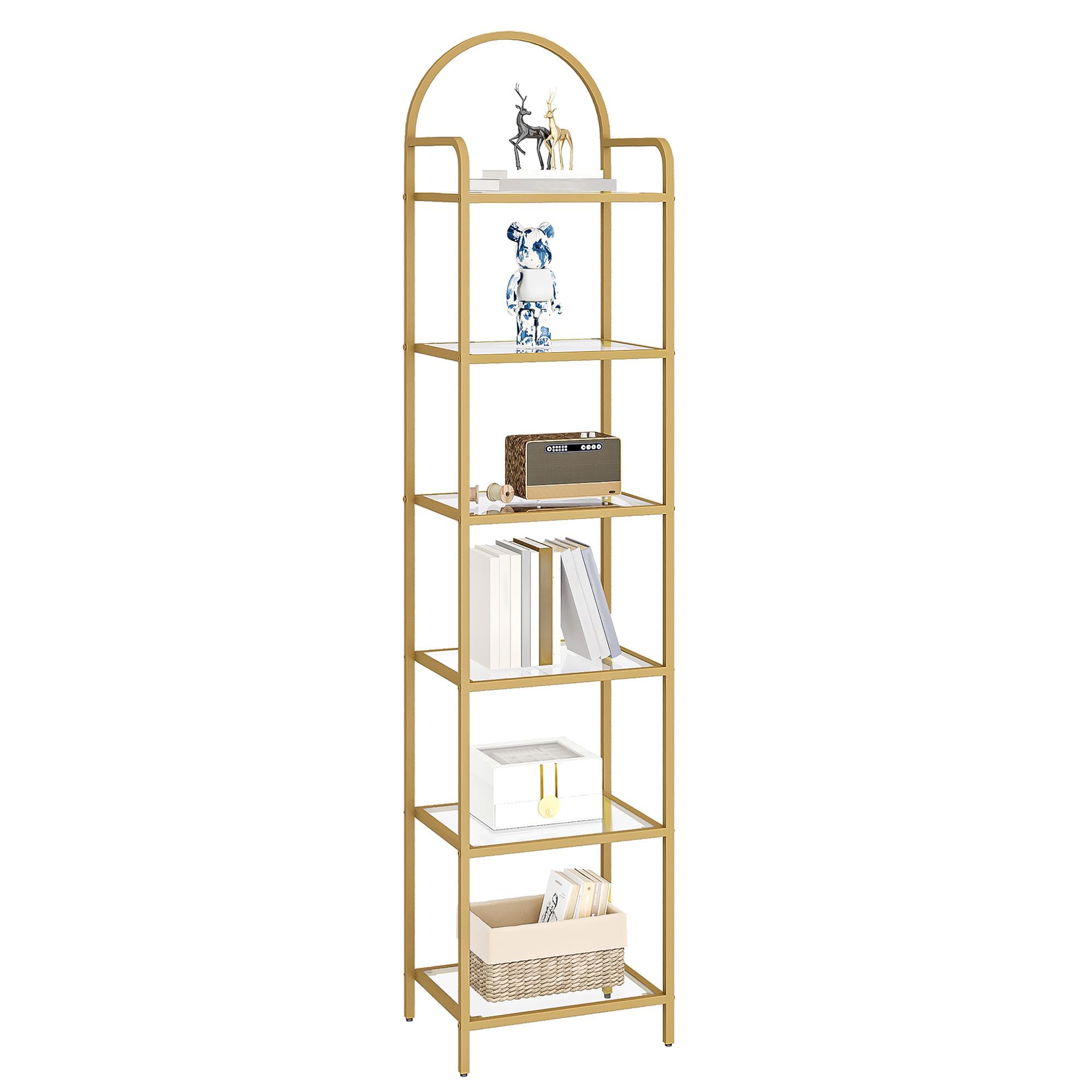 Hzuaneri Estantería Libros de 6 Niveles, Organizador Estante de salón, Estantería para Dormitorio, baño, Oficina en casa, para Plantas, CD, decoración, Recuerdo, Estructura de Acero, Dorado BC10601G