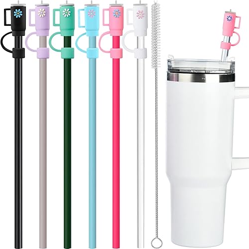 Paquete de 12 popotes y fundas de repuesto para vaso Stanley Adventure de 40 onzas, popotes de silicona reutilizables con cepillo de limpieza,
