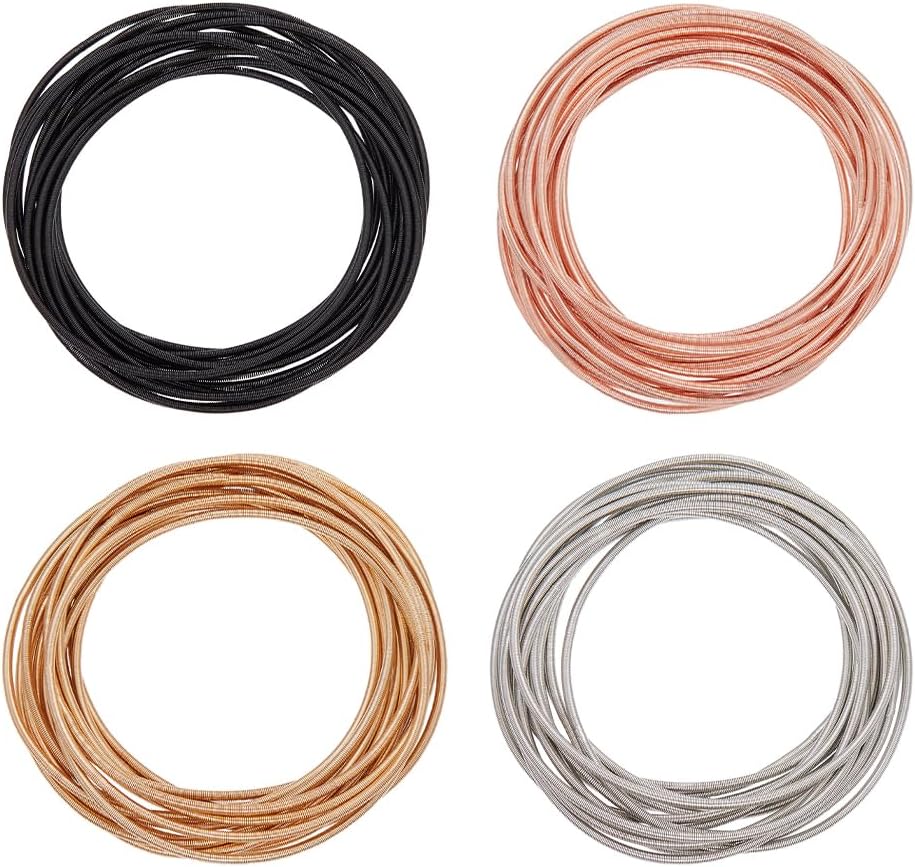 UNICRAFTALE 60pcs 4 Colors Guitar String Bracelets 2.3 inch Flexible Steel Wire Layered Bracelet Minimalist Stretch Bracelets Stackable Wearing Wrap Bracelet Jewelry Gift