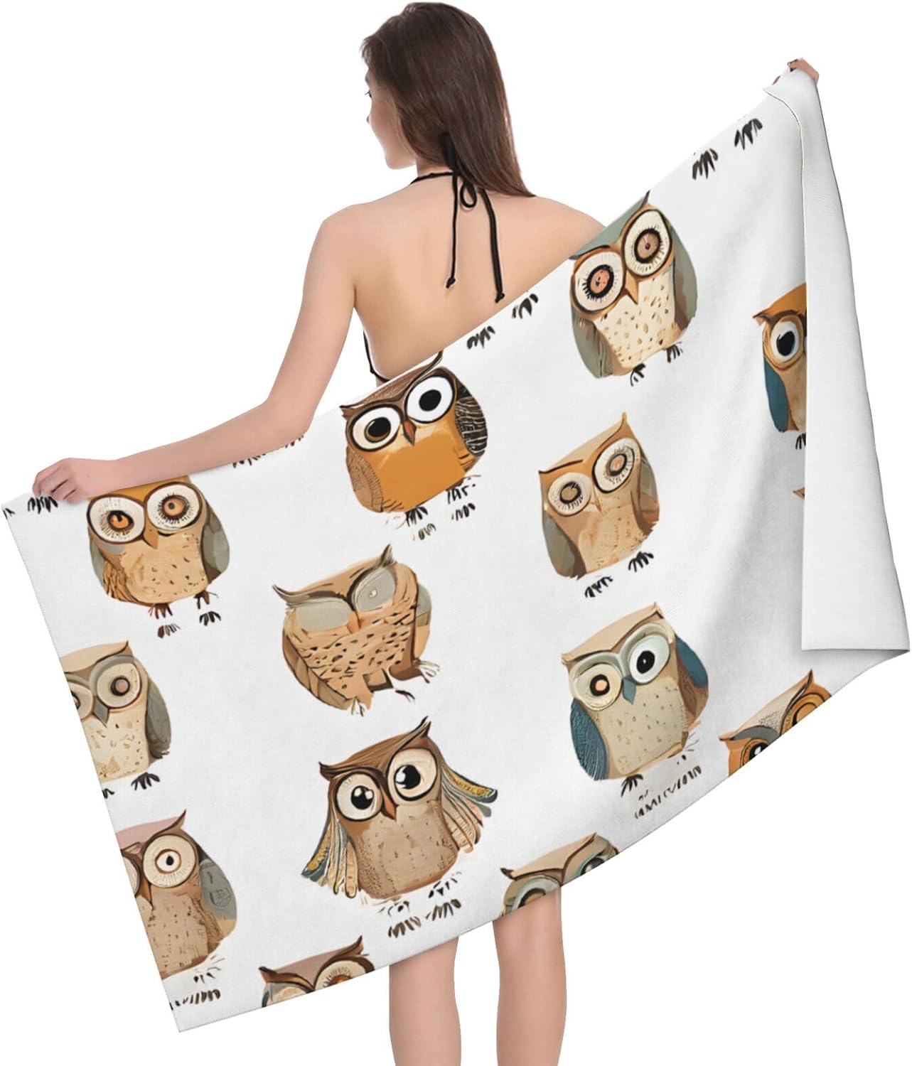 (Animal Cartoon Owls Cute) Bath Towel Quick Dry Lightweight Travel Towel Soft Absorbent Towel for Beach Pool Gym Camping Yoga Swimming