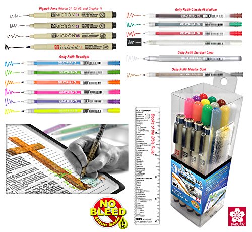 G.t. Luscombe Company, Inc. Pigma Micron/Gelly Roll Bible Journaling & Lettering Pen Set | No Bleed Pigmented Ink | 01 Fine, 03 & 05 Medium, Graphic 1 Bullet Point & Assorted Gelly Rolls (Set Of 17) #TOP3