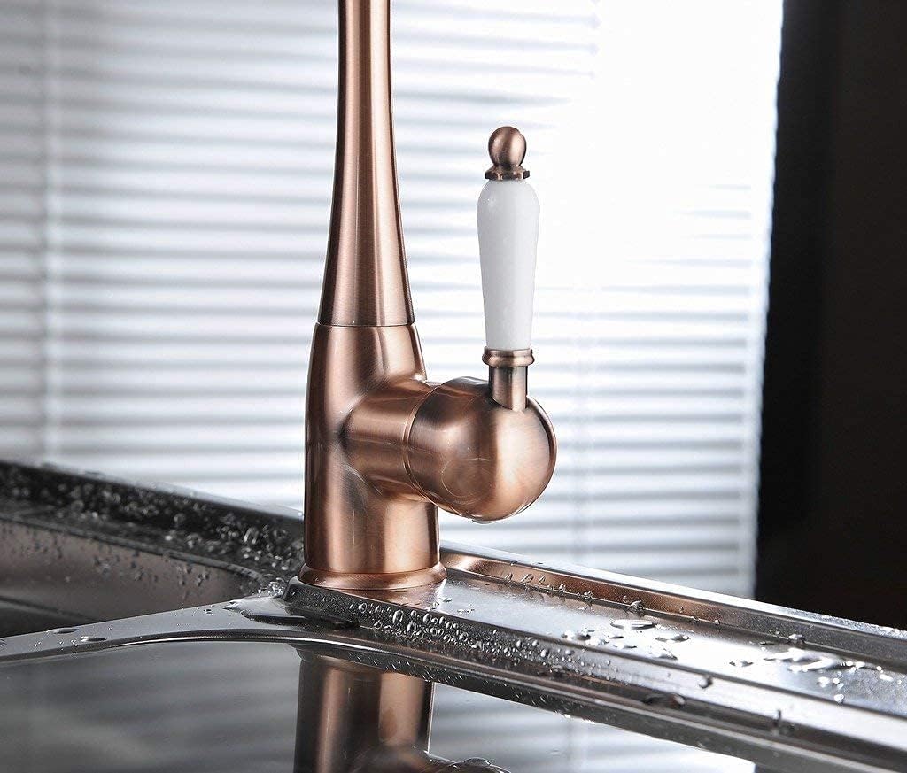Kitchen Faucet Copper Bar Faucet 360 ° Swivel Single Handle Traditional Period Single Ceramic Lever Kitchen Sink Faucet Antique Mixer Tap One Hole Wet Bar Sink Tap Victorian Commercial