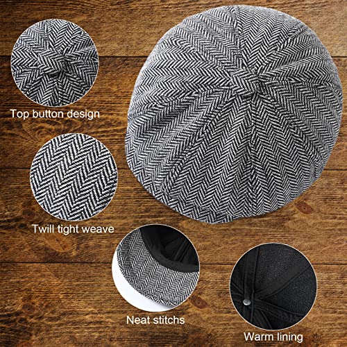 Eurzom 3 Packs Kids Boys Newsboy Cap Vintage Toddler Flat Tweed Beret Hat Baker Pageboy Cabbie Caps Newsies Driver Hats for 1-4 Years Old Kids, Navy Blue, Black, Khak4
