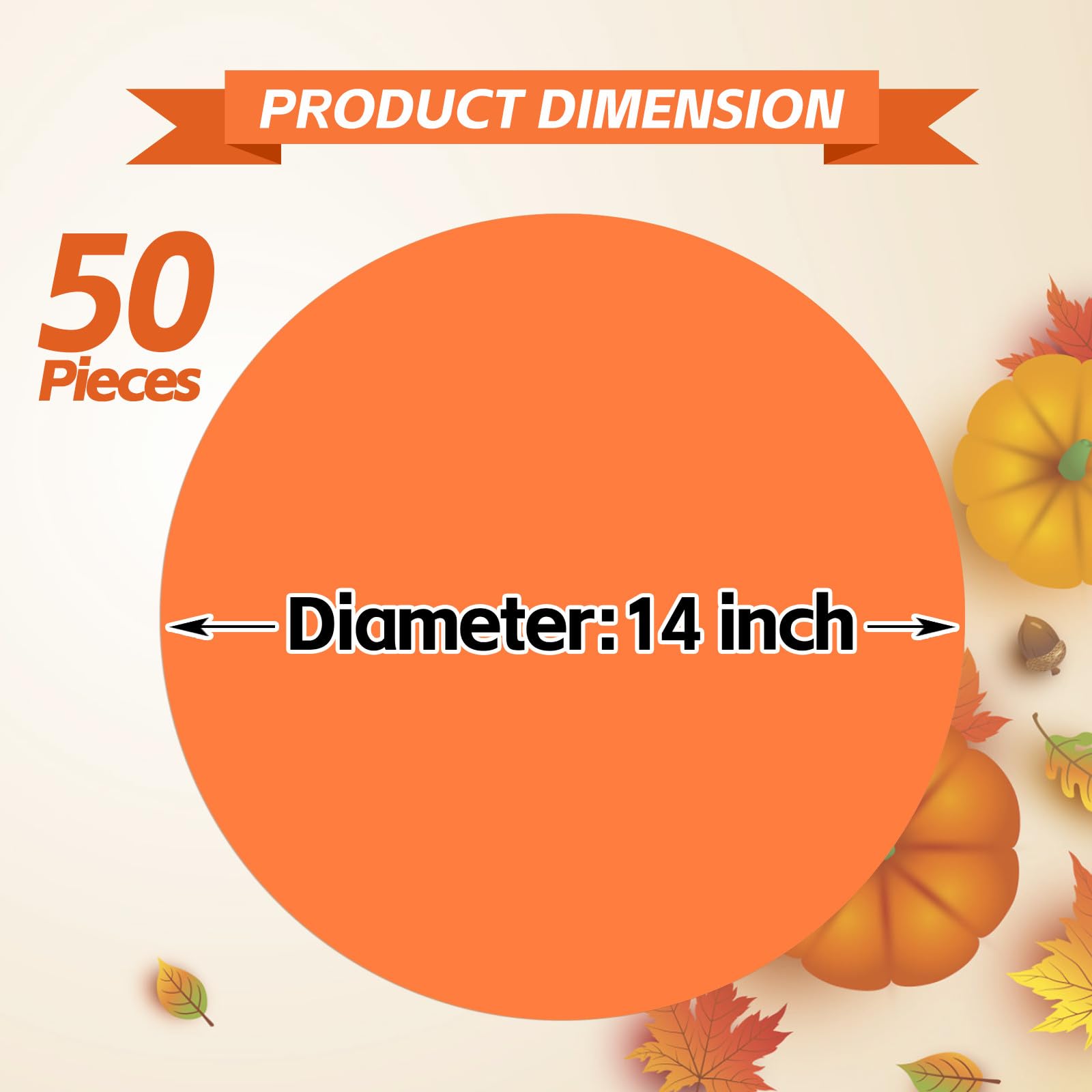 50 manteles individuales de papel naranja de otoño, calabaza, especias, redondos, desechables, manteles individuales decorativos de agradecimiento para suministros de fiesta naranja, decoración del