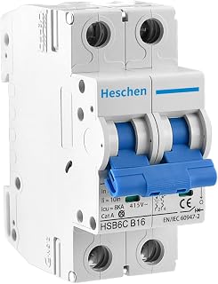 Heschen 16A Current, 2Pole Type B Circuit Breaker HSB6C, 6kA Breaking Capacity, DIN Rail Mount, 400V Rated Voltage