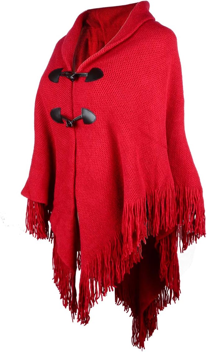 Women's Loose Cloak Poncho With Stylish Trumpet Button,Pullover Wrap - Image 4