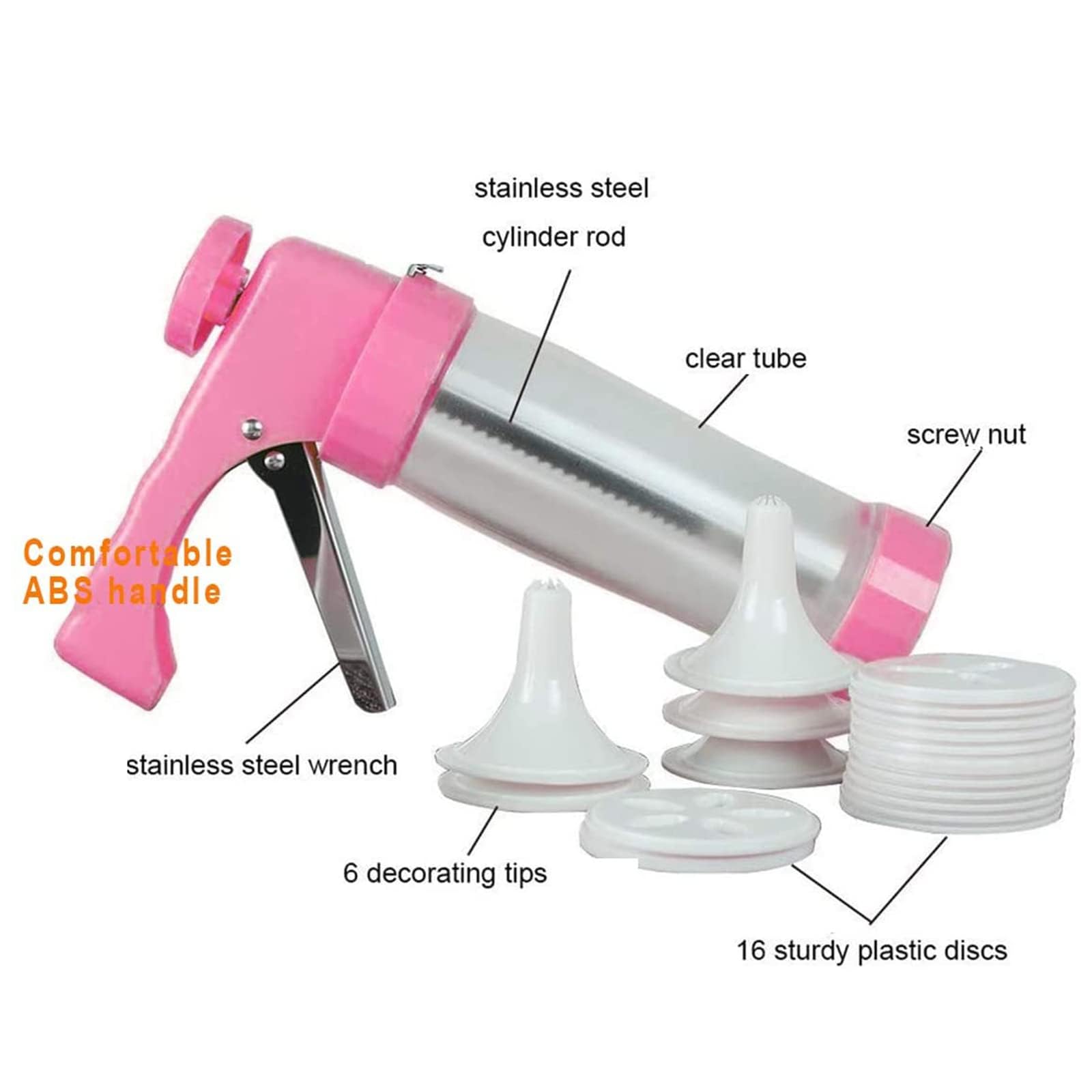 Pistolet à Biscuits en Acier Inoxydable avec 6 Douilles et 16 Disques à Biscuit pour Décoration de Gâteau et Fêtes