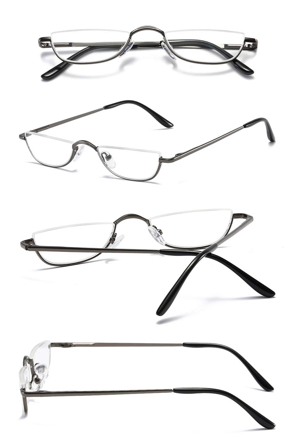 VEVESMUNDO Half Moon Reading Glasses Metal Spring Hinges Metal Semi Half Lens Frame Readers for Men Women - Image 3