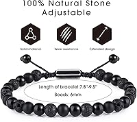 Vista 27 de Black Beaded Bracelets for Men Boys: 6mm Obsidian Onyx Lava Beads Mens Bracelet Set Mens Jewelry - Cool Anniversary Valentines Fathers Birthday