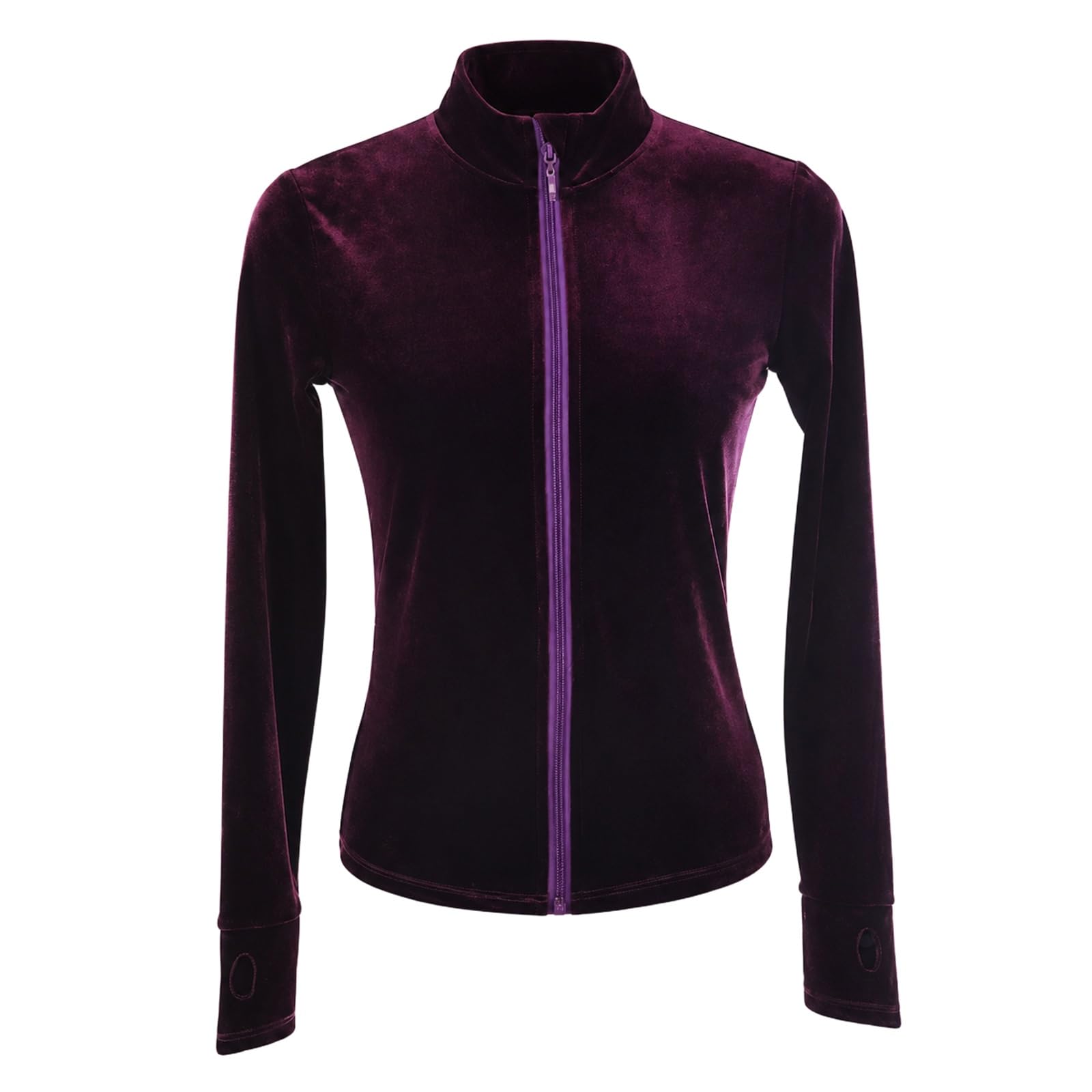 Eiskunstlauf Samtjacke Damen Teenager Reißverschluss Strass | Weiche Samtjacke mit Reißverschluss, Stehkragen, Daumenlöchern und Strassdetail hinten fürs Eistraining