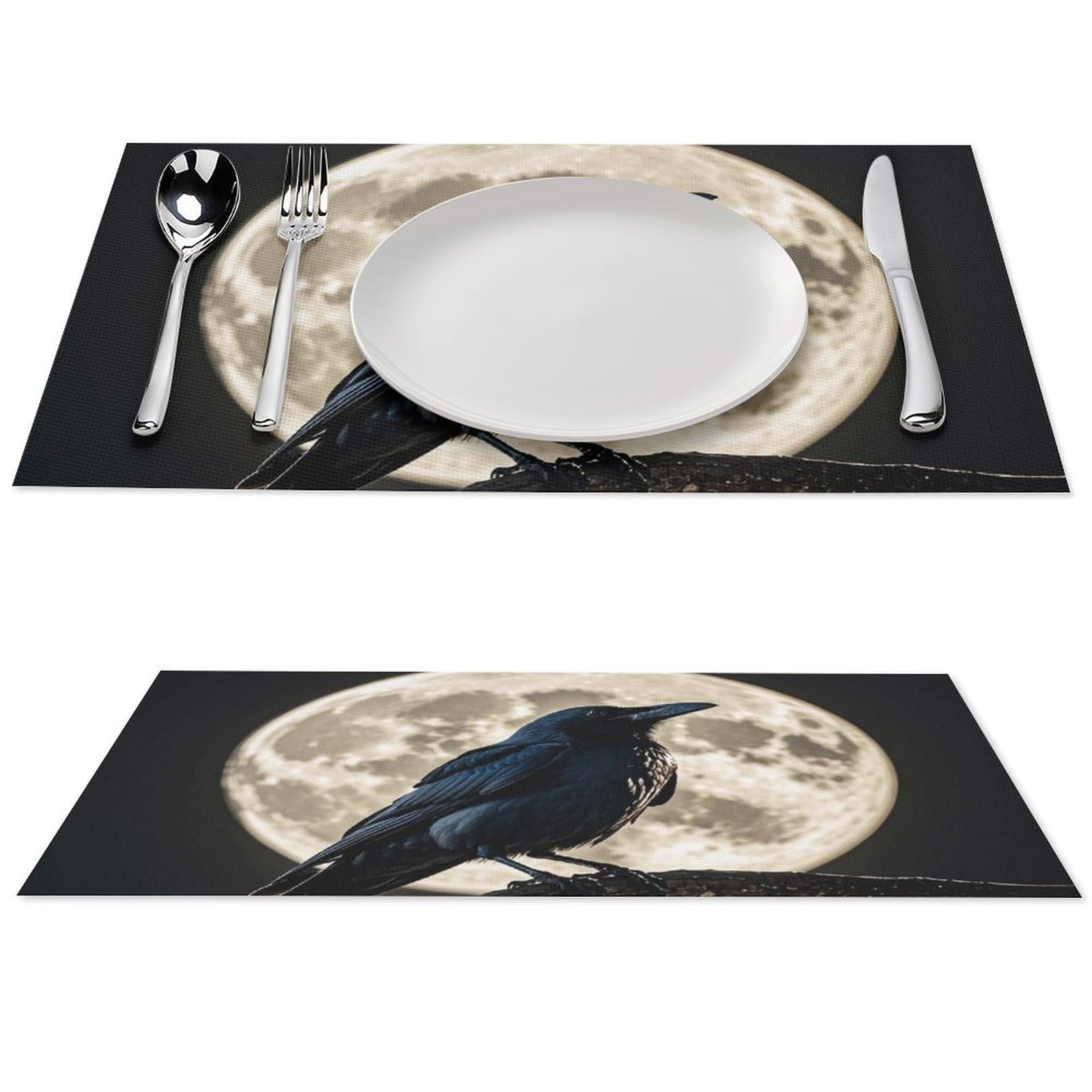 Set de table corbeau noir lavable en PVC durable et vinyle tissé