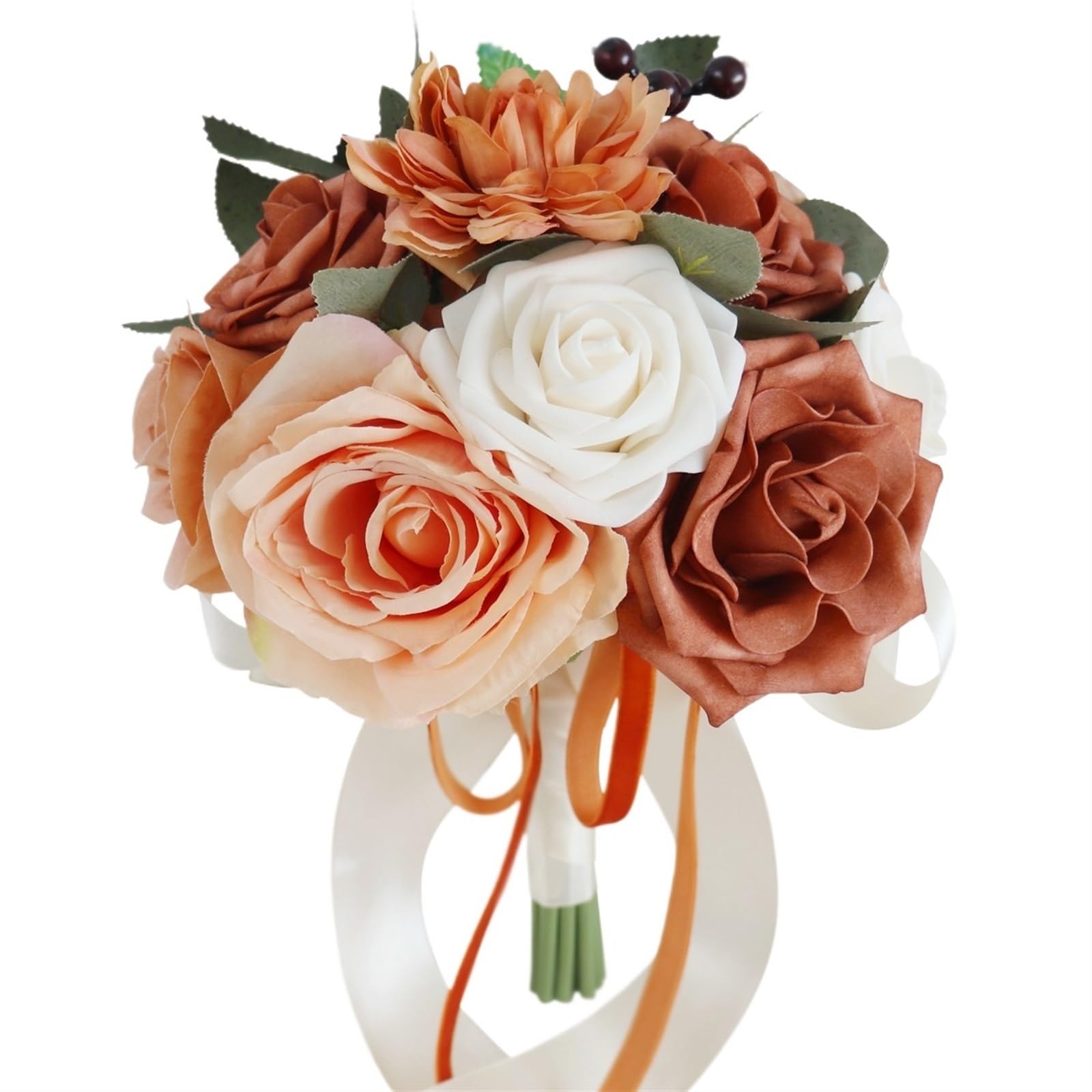 ZGCrumphant Artificial Wedding Bouquet Bride Bridesmaid Bouquets 7 inch Artificial Rose Flower Tossing Bouquet for Fall Wedding Ceremony Decor(Color1)