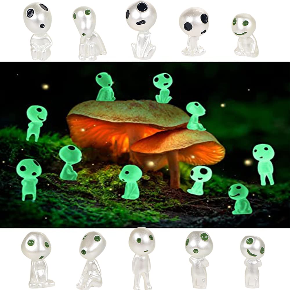 10 Figurines Jardin Féériques Luminescentes EIHI - Brillent Dans Le Noir - Résine, 3-4cm