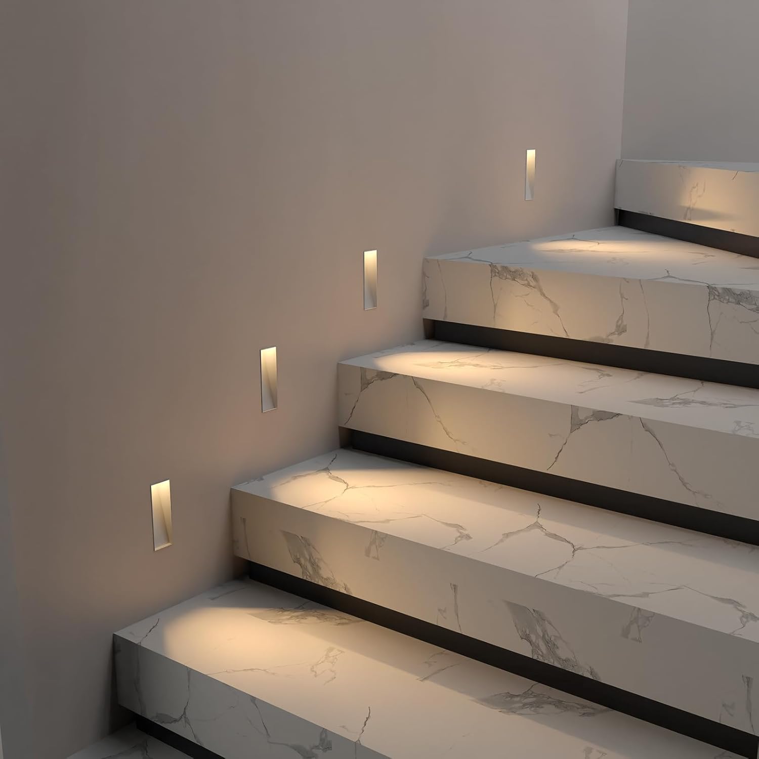 16-Pack Trimless Recessed Step Lights, 2W 3000K Warm White Wall Light, Indoor Rectangle Stair Lighting, Invisible Stair Lights for Hallway, Staircase (No Dimming)