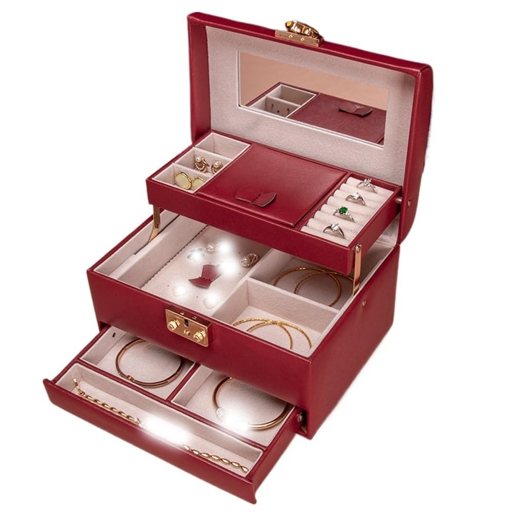 Xt4rPc2gD Jewelry Stand Organizer Leather Jewelry Box with Mirror Lockable Organizer Jewellery Box