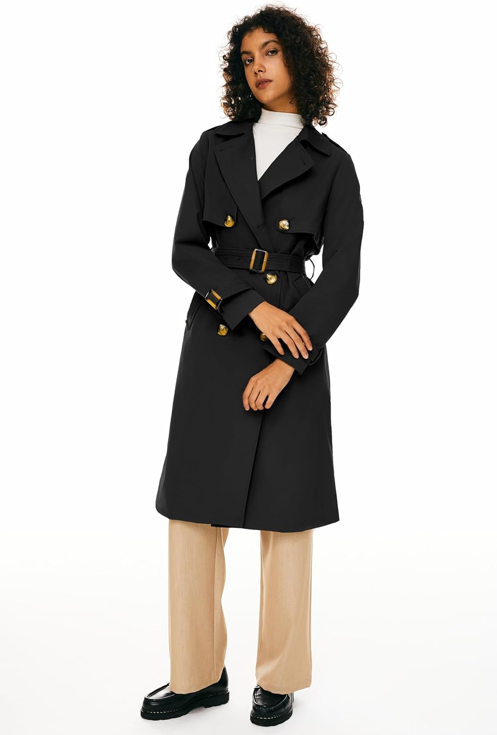 Orolay Women's 3/4 Length Double Breasted Trench Coat Lapel Jacket with Belt - Image 8