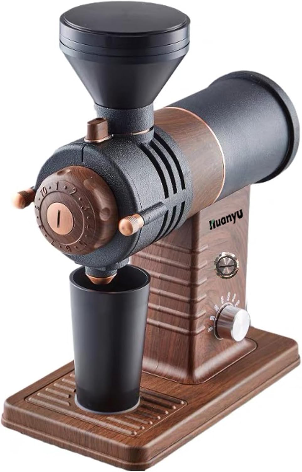 Huanyu Electric Coffee Grinder for Home Use Burr Coffee Grinders with 10-Position Grind Selector Adjustable Speed Grinder Coffee Machine with Titanium Sharked Teeth Burr (Metal Switch)