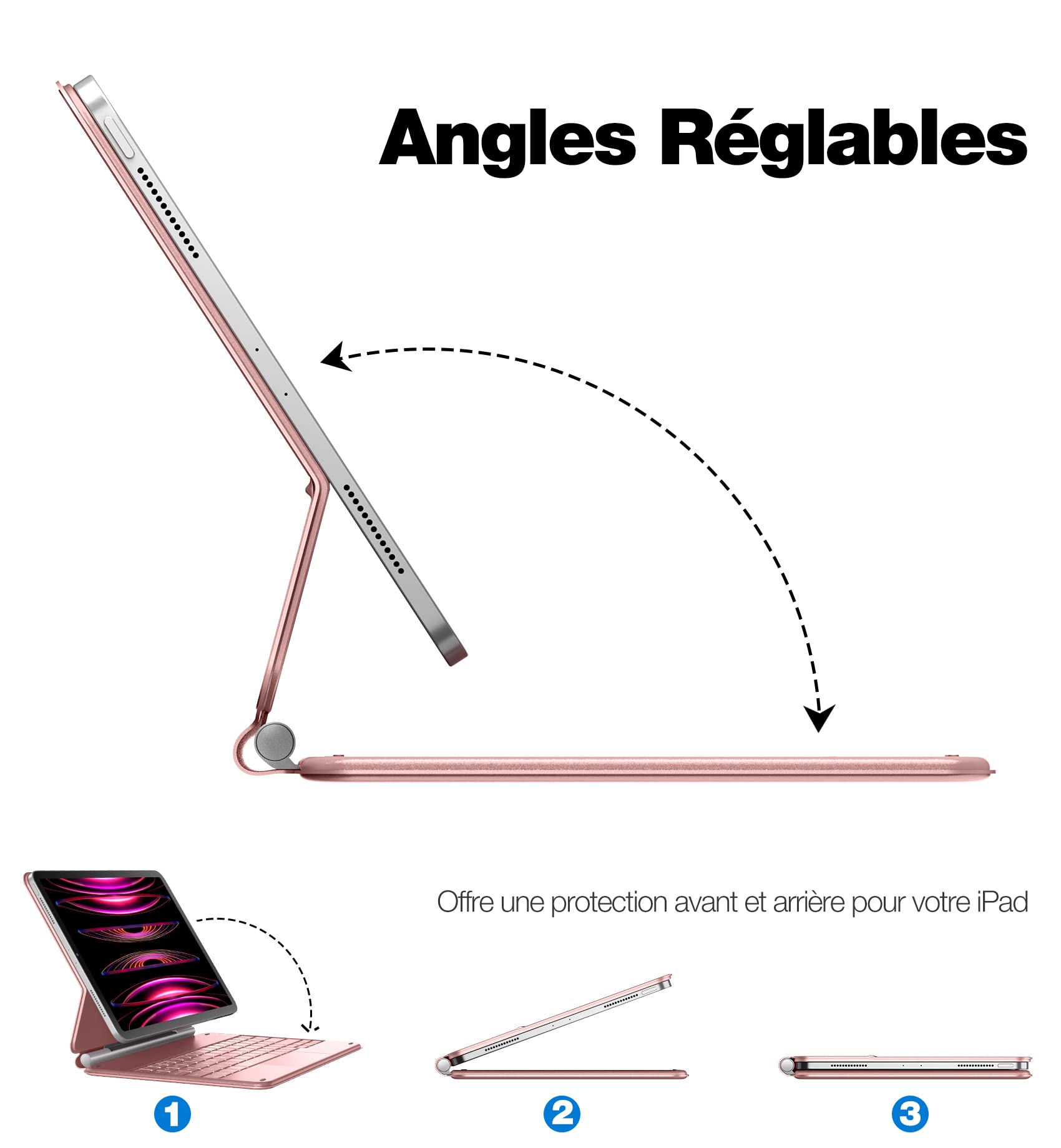 Doqo Étui Clavier Pour IPad Air 11/iPad Pro 11 – Étui Avec Clavier Pour Air 11 M3/M2 (2025/2024), Air 5e/4e Gen, Pro 11 4e/3e/2e/1e Génération, Avec Touchpad, 360° Rotatif