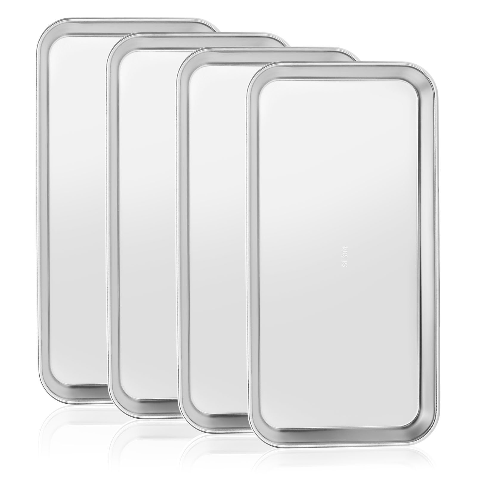JMU Stainless Steel Tray 4 Pack, SL304 Thickened Stainless Steel Surgical Tray for Medical Instruments, 8.7" x 4.5" x 0.9"