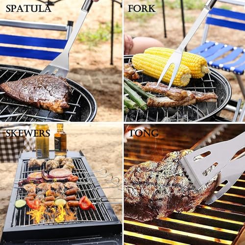 Set de utensilios para parrilla BBQ 7 piezas acero inoxidable miniatura 6