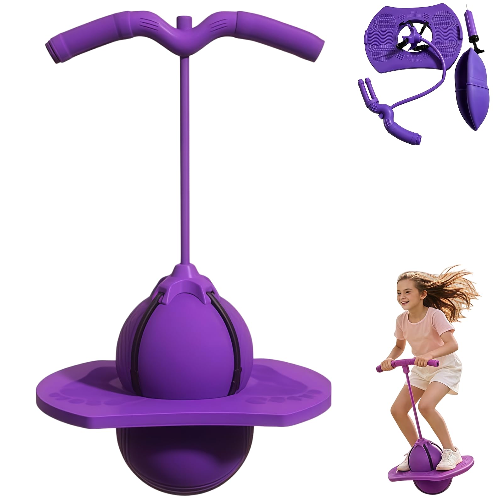 Pogo Sticks for Girls, Pogo Stick with Handle for Teens & Adults Up to 200lb, Balance Jumping Ball Safe Bouncing Pogo Jumper for Kids Age 10+, Indoor Outdoor Fun Toy with Non-Slip Foot Pads (Purple)