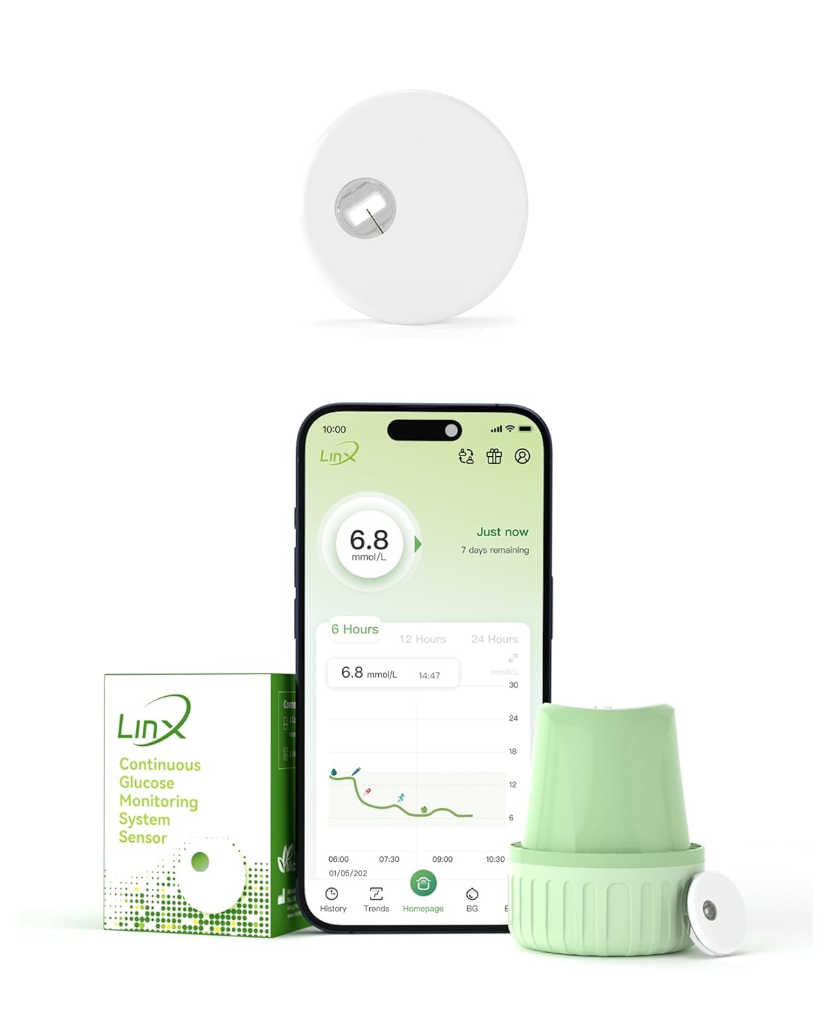 LinX CGM Smart Continous Glucose Monitoring I Real time Sugar Tracking I Bluetooth Enabled | 15-Day Sensor Life | IP68 | Easy one click use I Enhance your lifestyle & optimise diet | Pack of 1