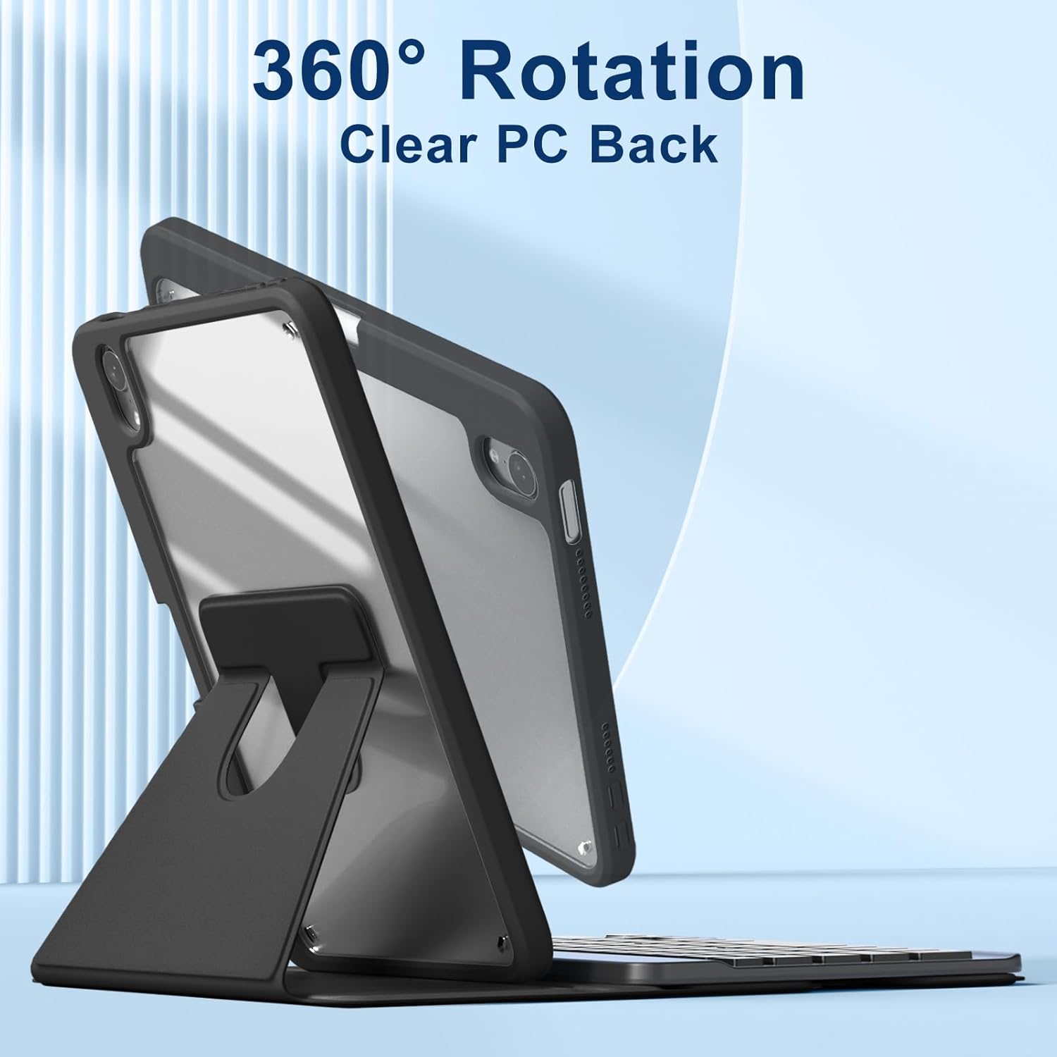 Harvopu for iPad mini 7 A17 Pro/6 Generation Keyboard Case 2024/2021 8.3 Inch,360° Rotating Clear Back Cover with 7 Color Backlit Detachable Keyboard, Pencil Holder for iPad mini 7th/6th Gen,Black