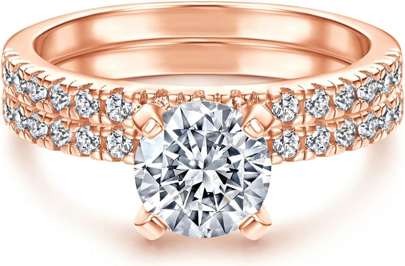 Silver Wedding Rings for Women 925 Promise Rings for Best Friends 4 Prong Cubic Zirconia 2 Ring Set Women Ring Jewelry Size 4-10