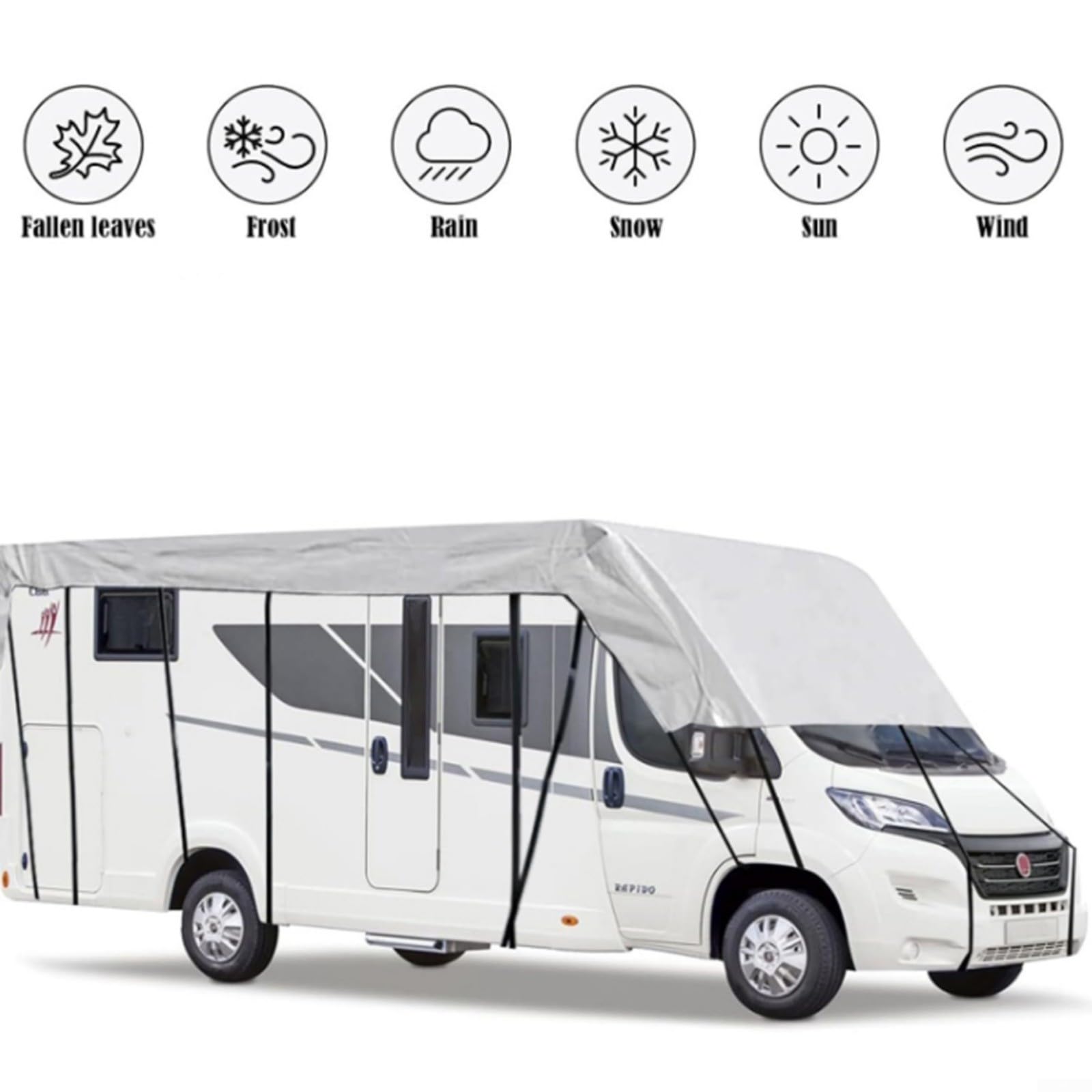 Cubierta Oxford 210D para caravana, impermeable, lista para el invierno, protección contra el sol y la nieve para caravanas, remolques, gris, 5 m x 5 m