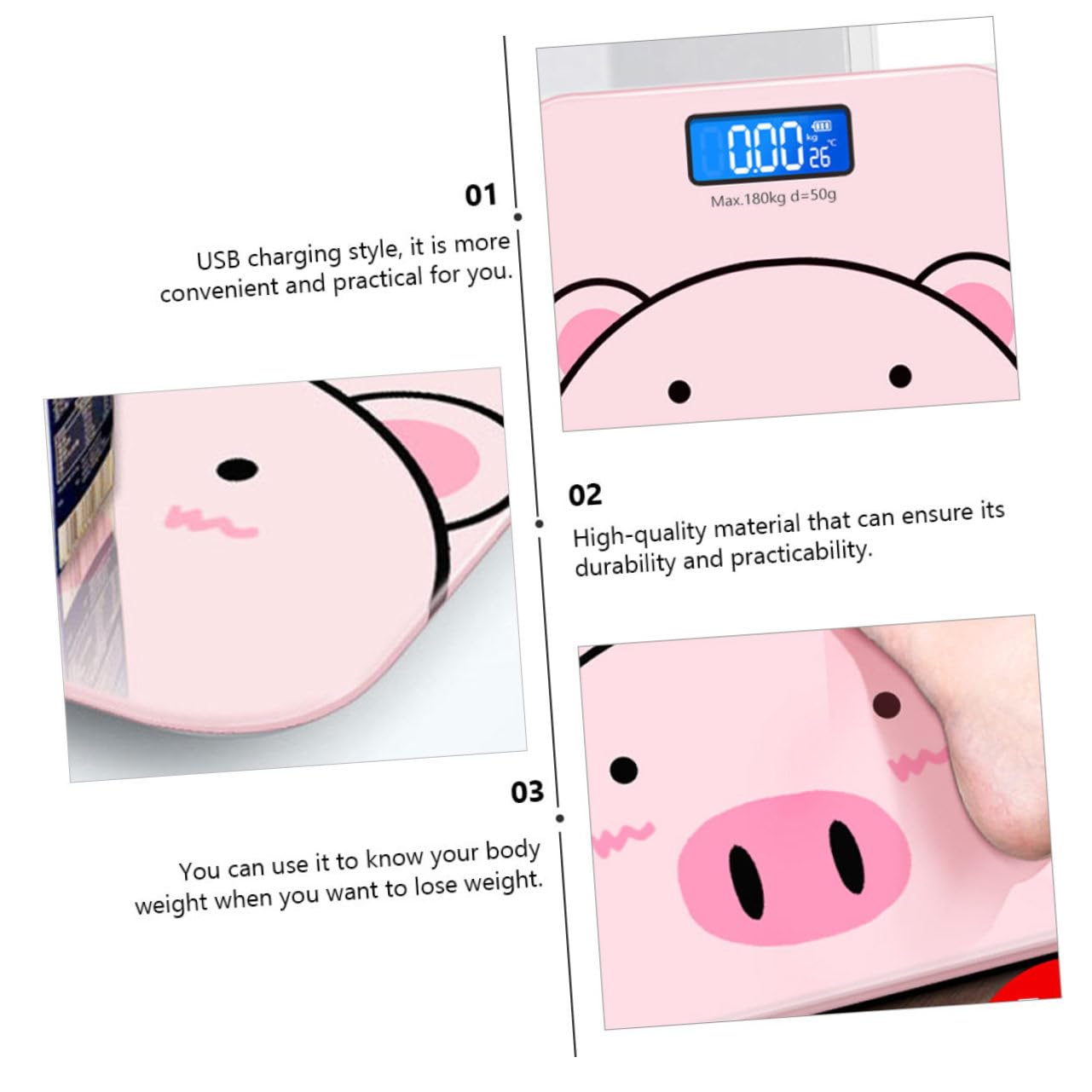 1pc Cartoon Scale Multi-Function USB Charging Electronic Scale High-Sensitivity Sensor for Home Use Design and Automatic Shut Down