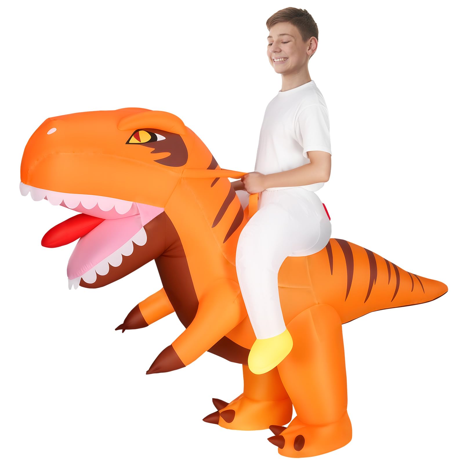 Alaoo Inflatable Dinosaur Costume for Kids, T-Rex Inflatable Costume, Funny Ride-on Orange Dinosaur Halloween Costumes for Halloween Christmas Cosplay Masquerade Party (120-150cm)