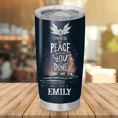 Miniatura 4 de Vaso personalizado sobrenatural con texto en inglés Driver Pick The Music Car Movie Cup personalizado de 20 onzas 30 onzas café aislado de acero