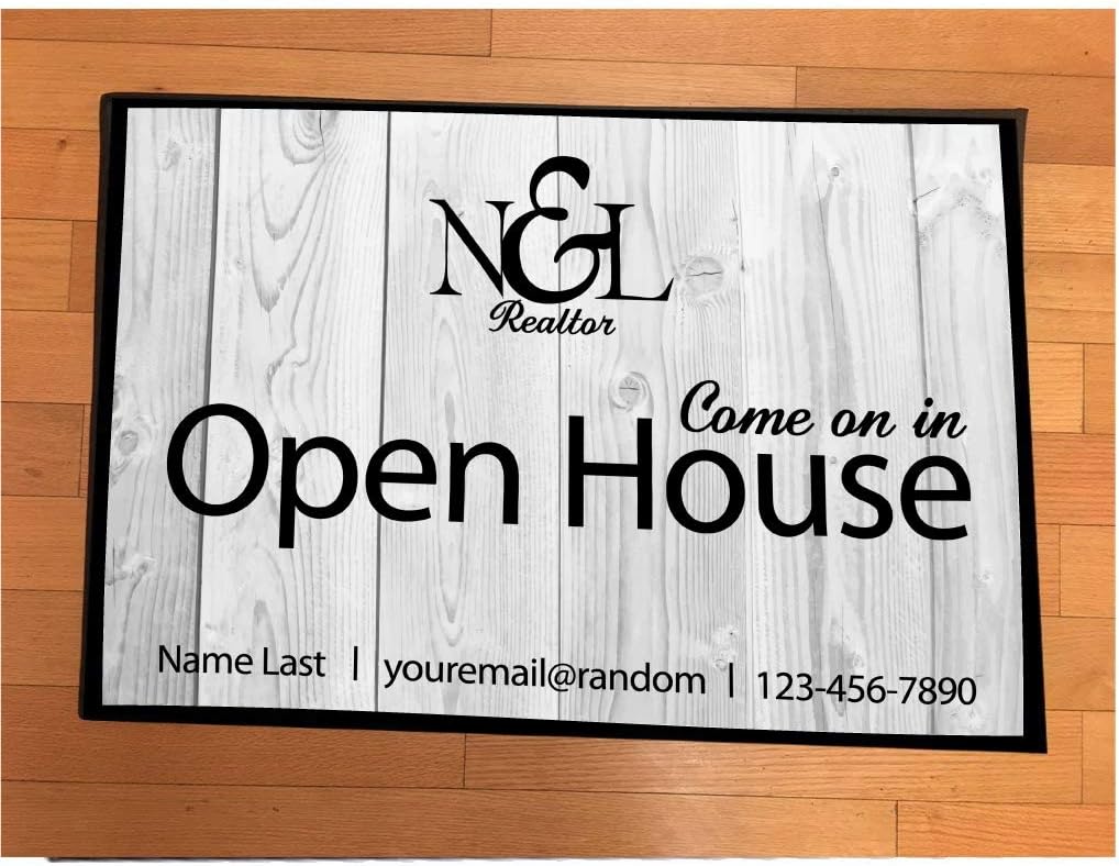 VictoryStore Realtor Gifts - Realtor Door Mat - Realtors Doormat 24 inches x 36 inches (Open House White Wood Design)