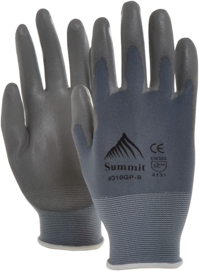 GripTech Grey Knit Work Gloves with Polyurethane Coating - Small, 12 Pair