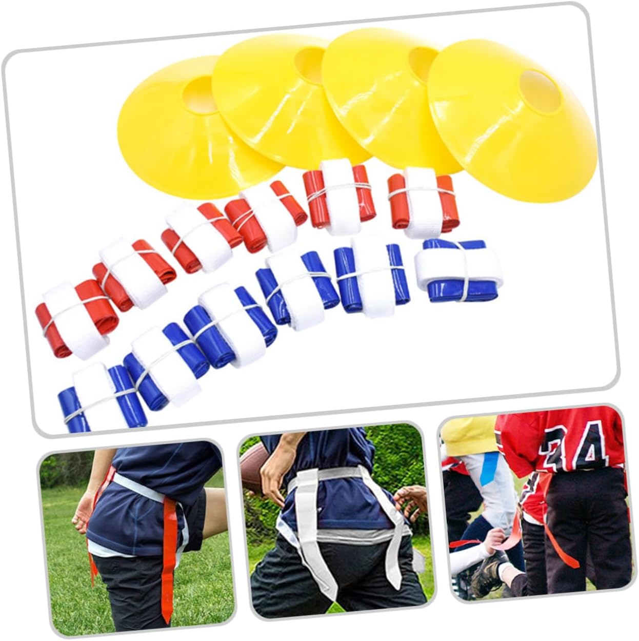 1Set Adjustable Flag Football Belt Set White Belts Flags Markers for Youth Adults for Games Training and Fun Activities