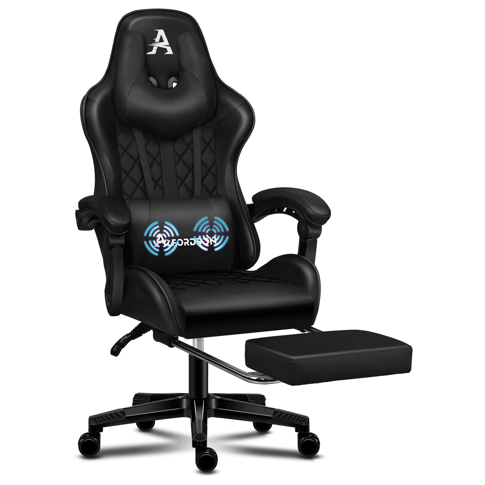 ALFORDSON Sedia da gaming con poggiapiedi, cuscino lombare, sedia ergonomica per computer con inclinazione di 150°, sedia da scrivania per videogiochi, portata 180 kg, solo l'imballaggio è danneggiato