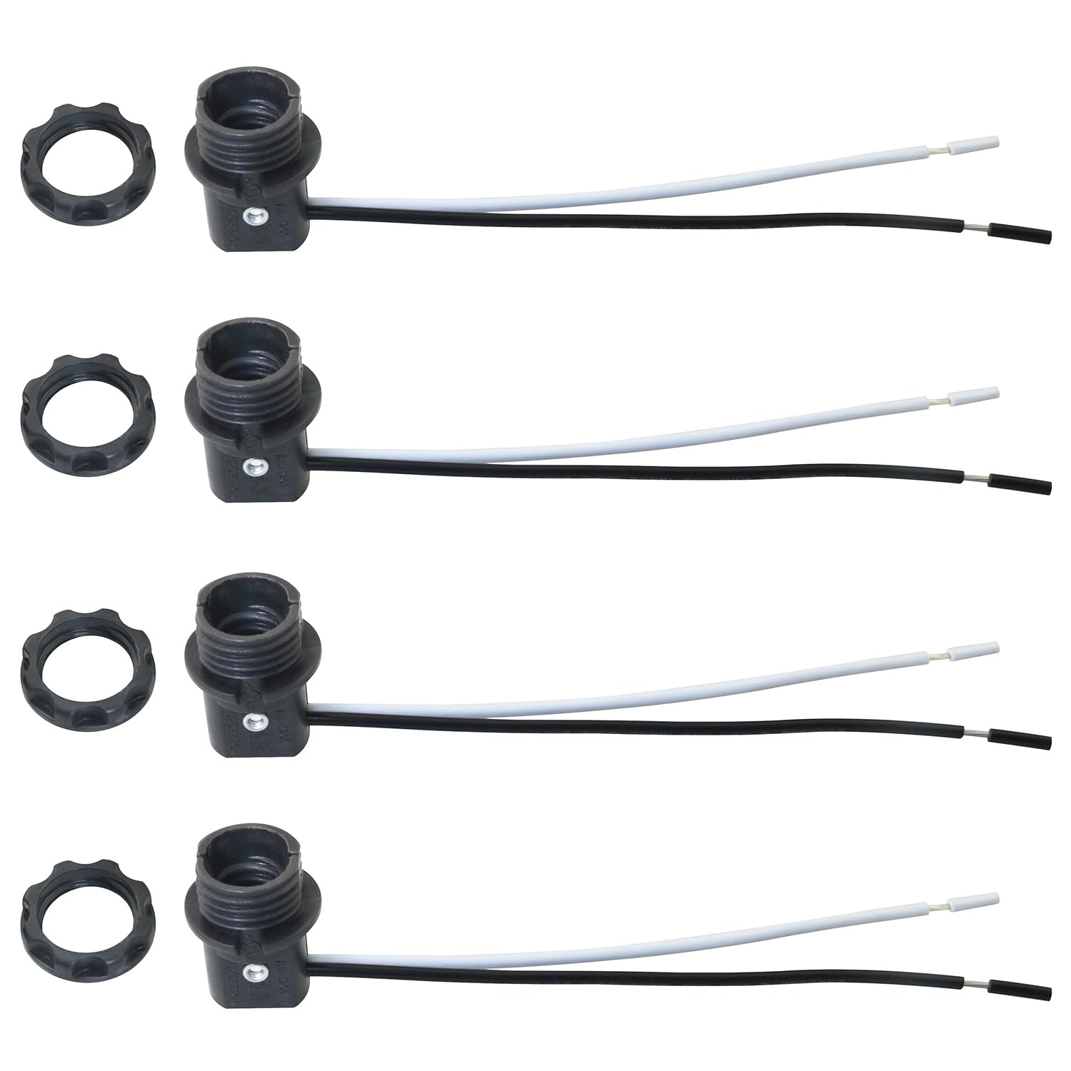 4PCS E12 Candelabra Base with 5.9 Inch Long Lead CUL Certified E12 Lamp Holder Candelabra Bulb Ring for Night Lights Chandeliers Ceiling Lights Table Lamps Black