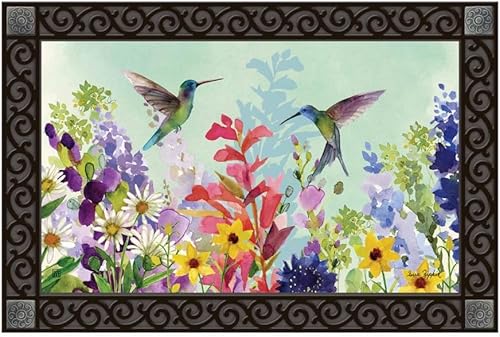 Miniatura 1 de Studio M Tapete intercambiable para todo tipo de clima, respaldo de goma reciclada ecológica de 30 x 18 pulgadas, colibríes de primavera