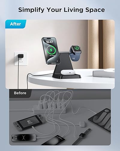 Miniatura 4 de Estación de carga para múltiples dispositivos Apple Woruda 3 en 1 Soporte de cargador inalámbrico magnético para iPhone Mag Safe - Base de carga de