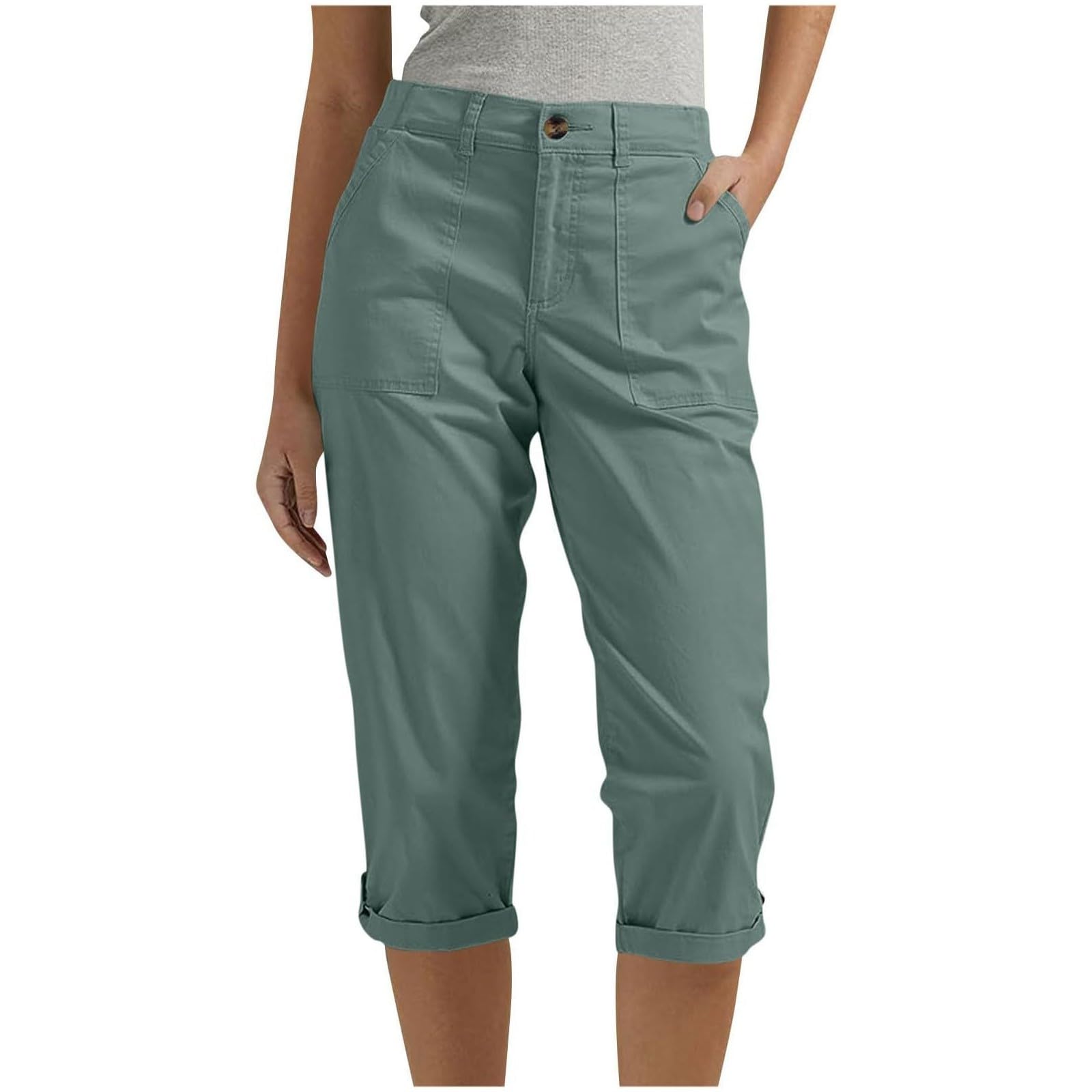 Pantacourt Femme Été Pantalon 7/8 Cargo Léger Taille Elastique Grande Taille Pantalons Jogging Capri Chic Et Elegant Respirant Corsaire Sportswear Casual De Randonnée De Sport