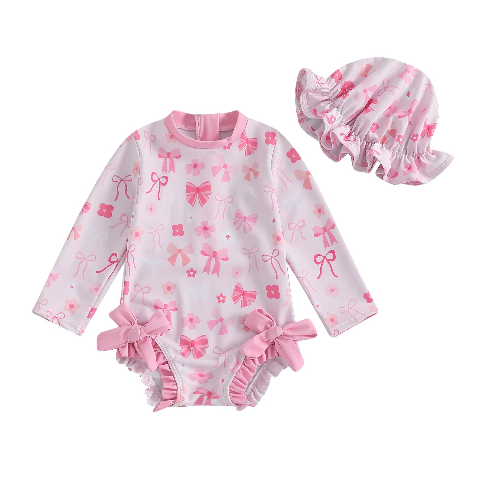 Tollder Girl Rashguard-Bademode, einteilig, langärmelig, Blumenmuster, Rüschen, Reißverschluss, Bikini, Badeanzug, Strandkleidung