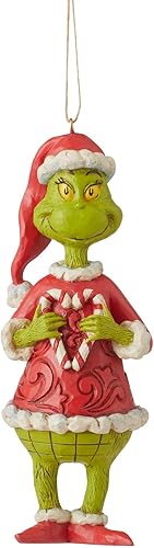 Enesco Jim Shore Dr. Seuss The Grinch Holding - Adorno colgante de bastón de caramelo, 5.31 pulgadas, multicolor