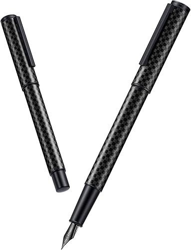 Miniatura 4 de Hongdian - Pluma estilográfica negra de punta fina de fibra de carbono Forest Pro Series, diseño moderno, bolígrafo de escritura consistente con