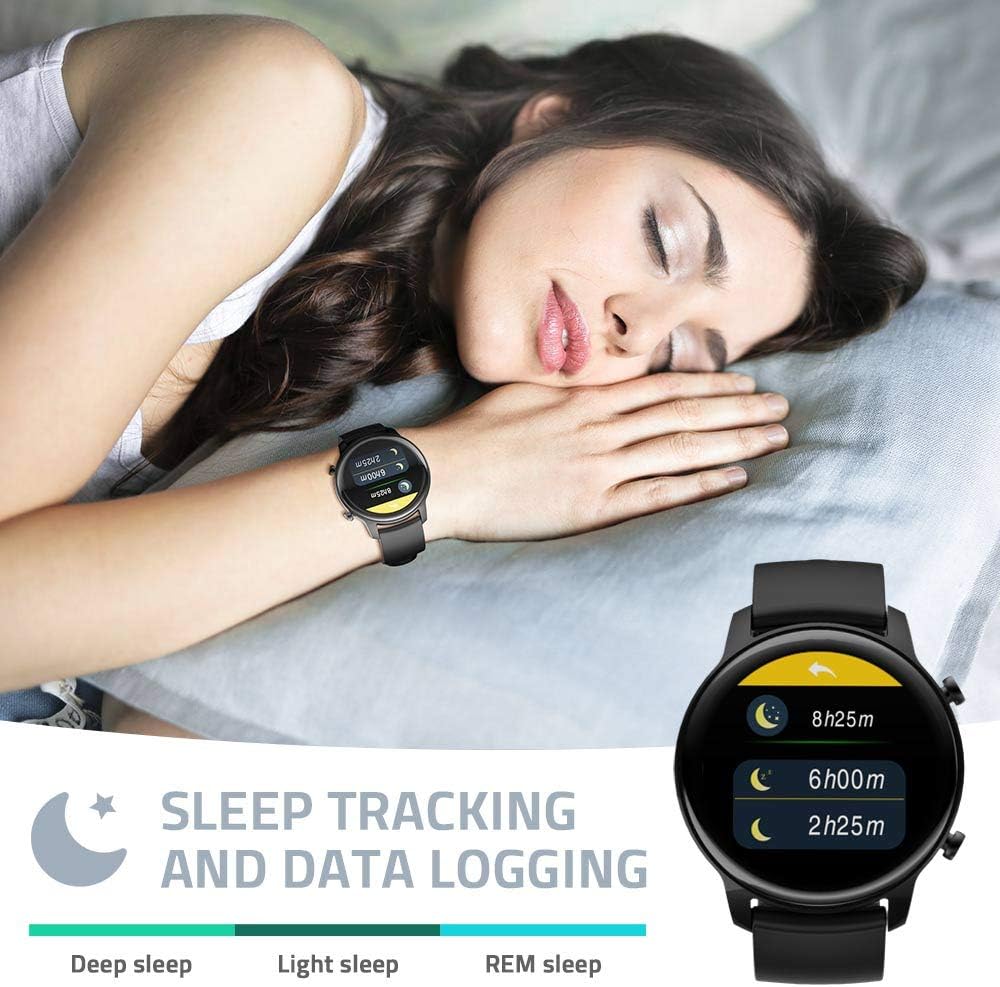 Crazy Deals Smart Watch for Women Men,Tinwoo 46mm Support QI Wireless Charging,Activity Tracker with Heart Rate Monitor,5ATM Waterproof Pedometer Smartwatch Sleep Monitor for iPhone and Android(22mm Band Black)