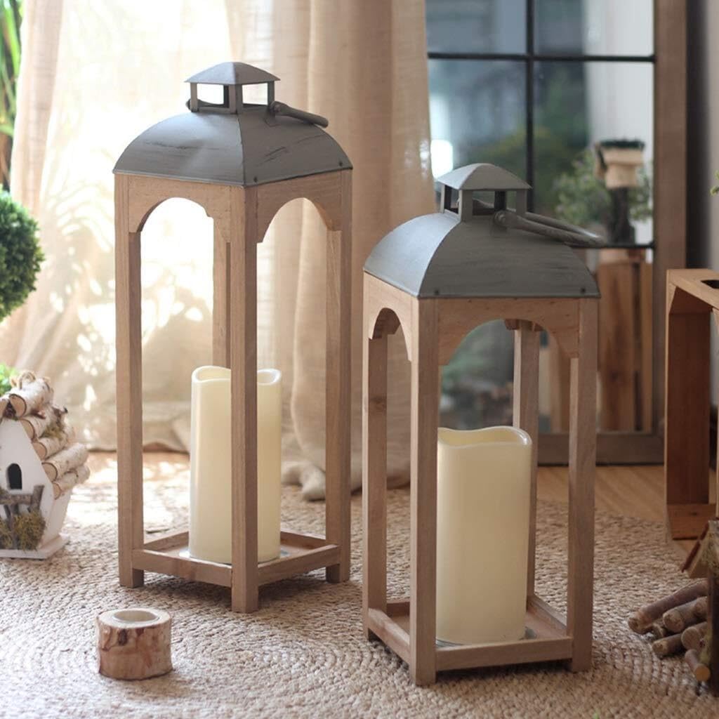 Retro Solid Wood Floor Lamp Candle Holder, Villa Hotel Decorative Candelabra, Romantic Light Ornament for Christmas Weddings(18 * 57cm)