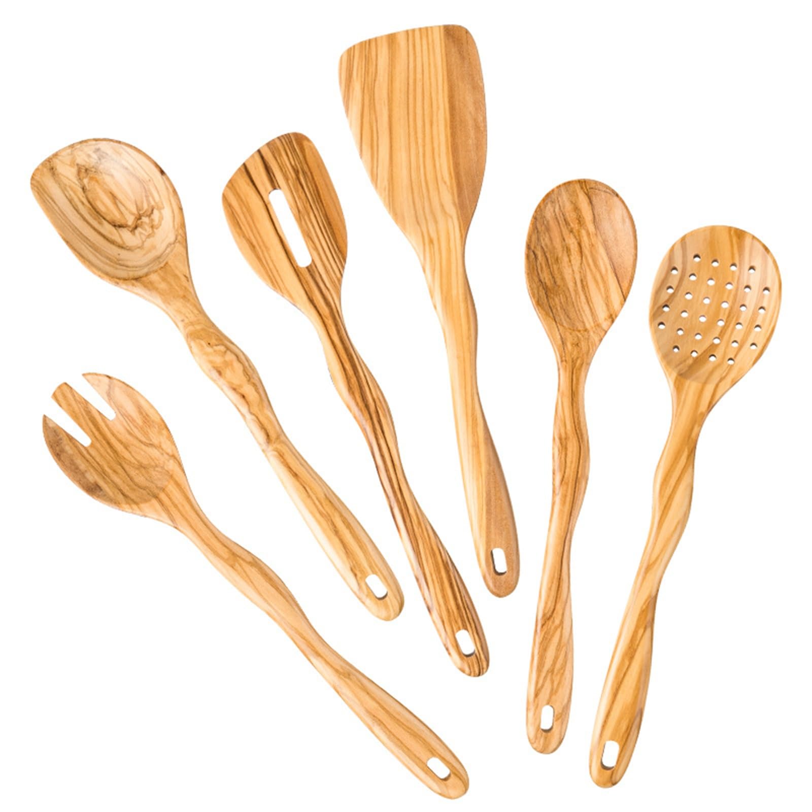 Pala de Madera para Cocina Juego de seis piezas Espátula for saltear Cuchara for sopa for sartén para Cocinar Utensilios de Cocina